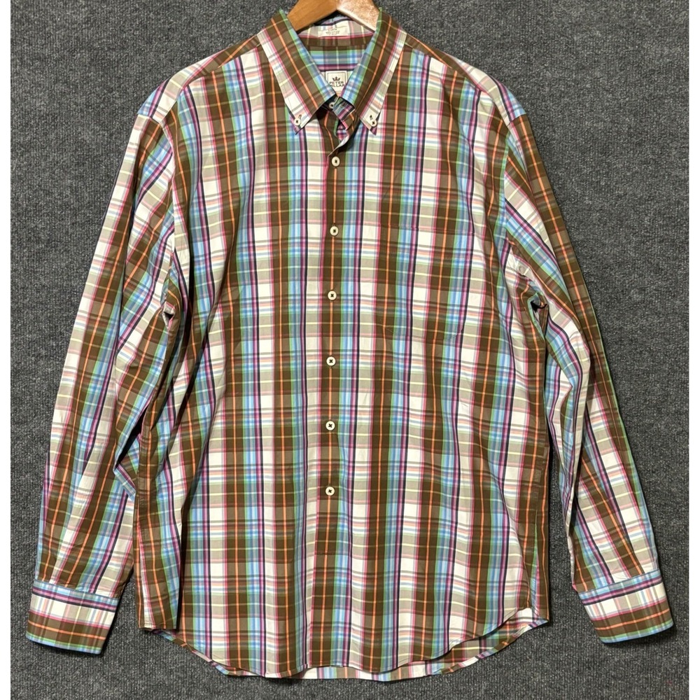 Peter Millar Mens Large Button Down Shirt Multicolor Plaid Weekender Wash